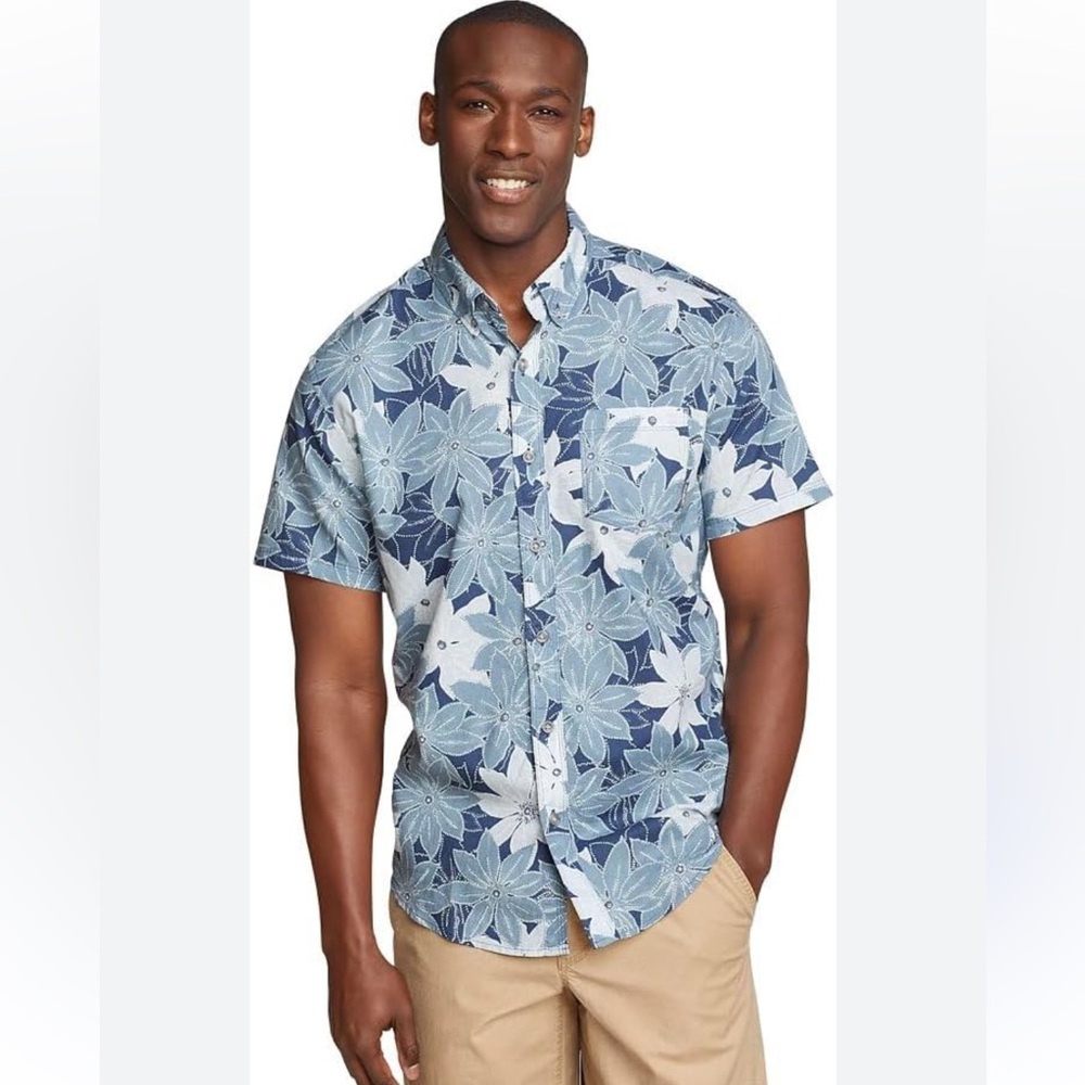 Mens Eddie Bauer button down blue floral shirt